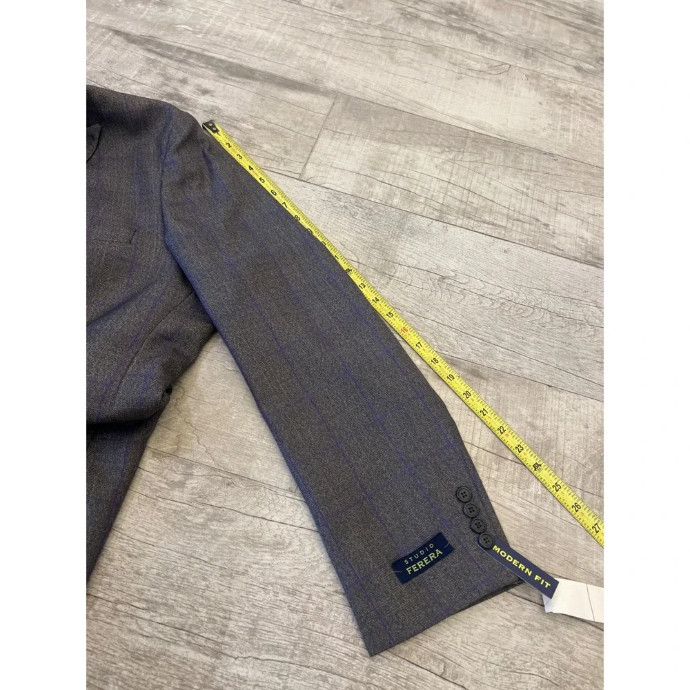 Studio Ferera Grey Plaid‎ Modern Fit Suit Blazer Men's 48R
